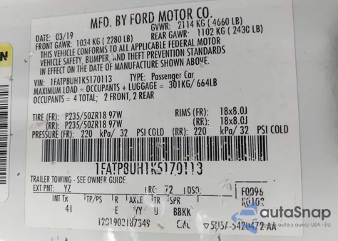 2019 Ford Mustang Ecoboost Premium from USA, damaged, VIN 1FATP8UH1K5170113